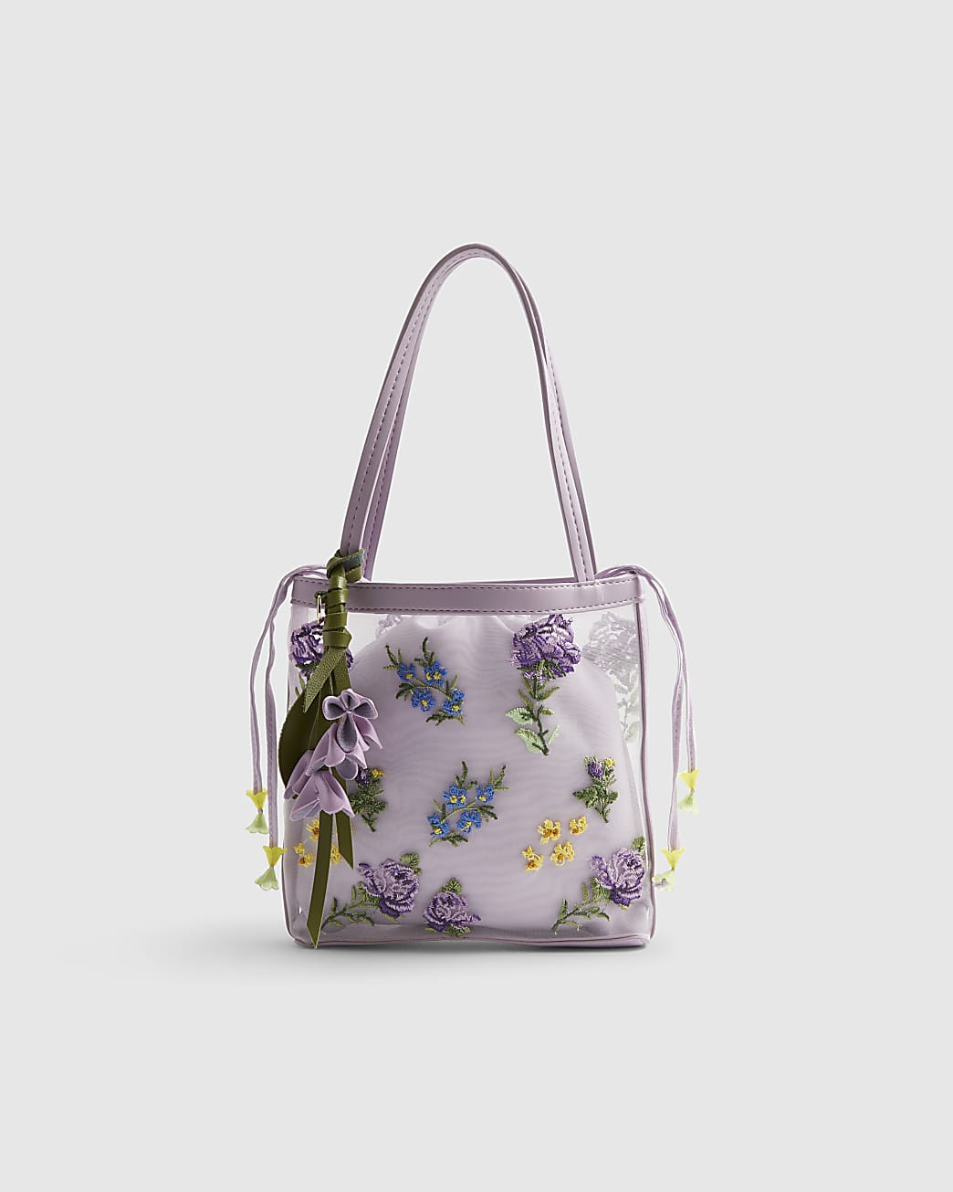Purple Mesh Embroidered Mini Tote Bag | River Island UK & IE