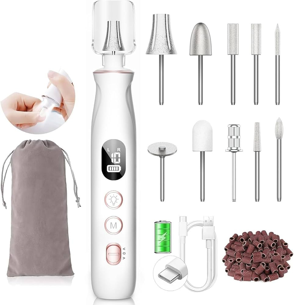 Professional Nail Drill Kit: Electric Nail File with LCD & Lamp, Long-Lasting Thick Toenail Grind... | Amazon (US)