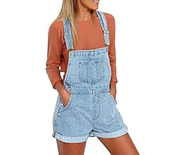 Vetinee Women's Classic Adjustable Straps Cuffed Hem Denim Bib Overalls Shorts | Amazon (US)
