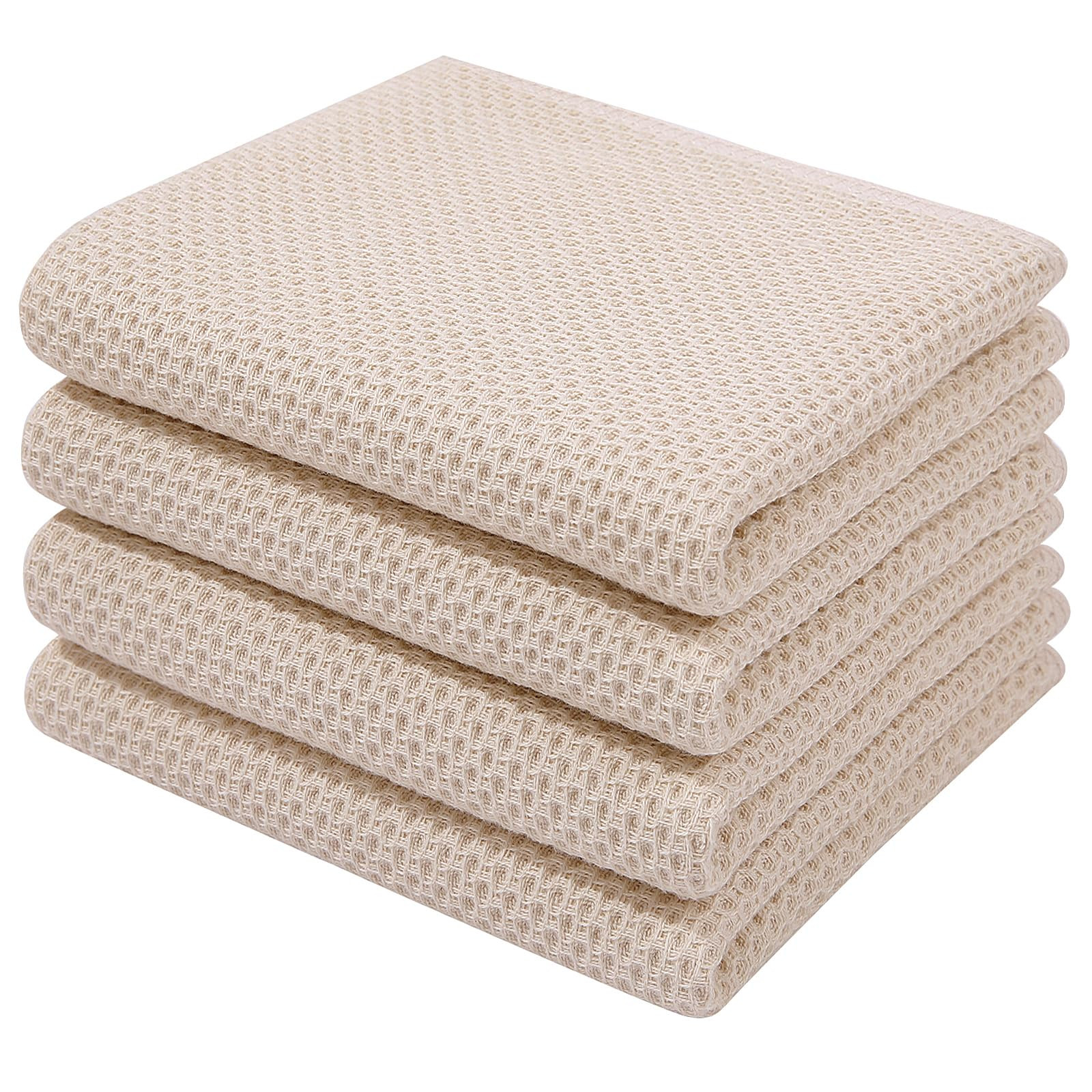 Homaxy 100% Cotton Waffle Weave Kitchen Dish Towels, Ultra Soft Absorbent Quick Drying Cleaning Towel, 13 x 28 Inches, 4-Pack, Beige | Amazon (US)