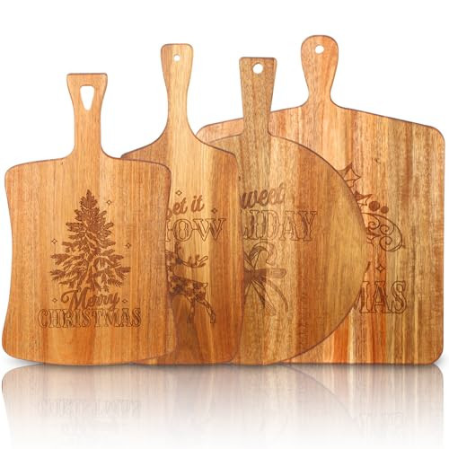 SiliFine 4 Pcs Christmas Wooden Cutting Boards Set Christmas Cutting Board Bulk Laser‑engraved Acacia Holiday Serving Charcuterie Boards 4 Designs for Neighbor Xmas Holiday Party Decor | Amazon (US)