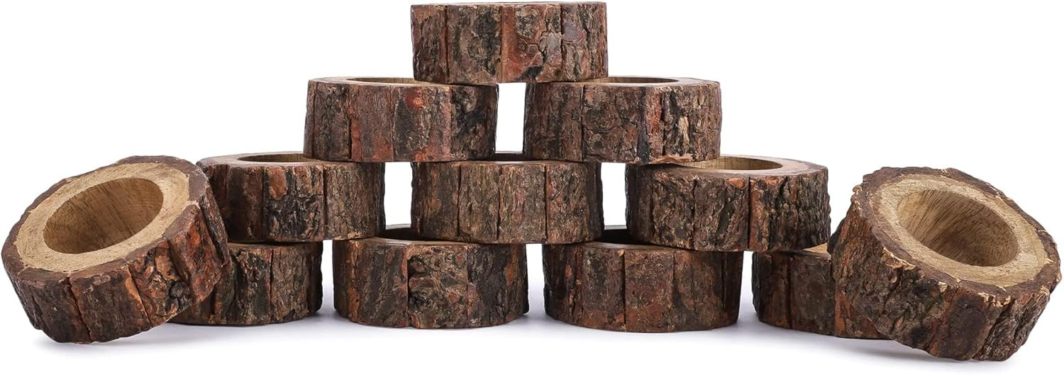 Ajuny Handcrafted Wooden Bark Napkin Ring Holder Everyday Use Decorative 1.5 Inch - Perfect for T... | Amazon (US)