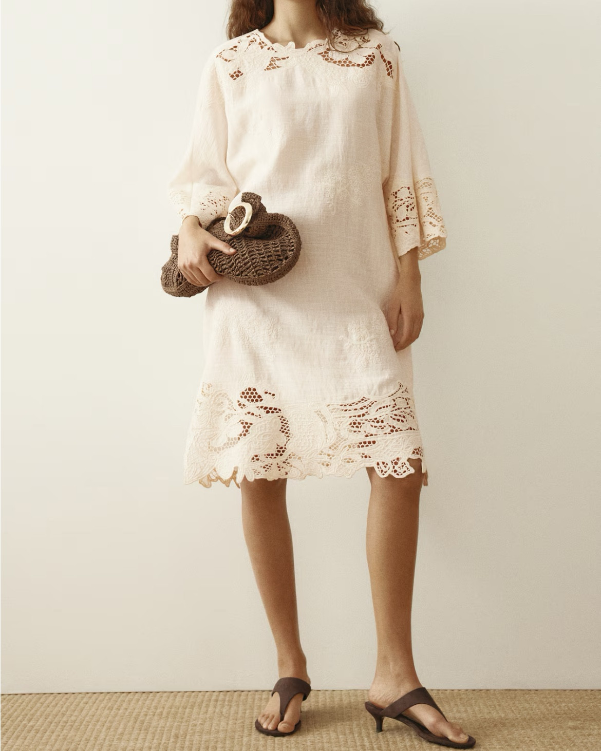 Cream dress with eyelet lace trim 
Beach vacation outfit 

#LTKSeasonal
