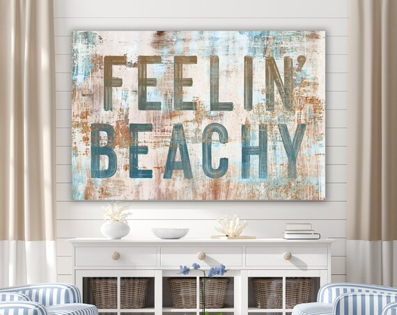 Coastal Farmhouse Wall Decor Feelin Beachy Sign, Ocean Cottage Inspirational Art Beach House Deco... | Etsy (US)