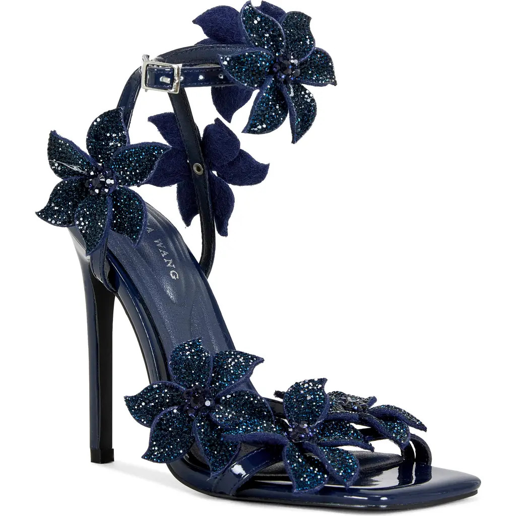 AZALEA WANG Romi Floral Ankle Strap Sandal in Navy at Nordstrom, Size 6 | Nordstrom