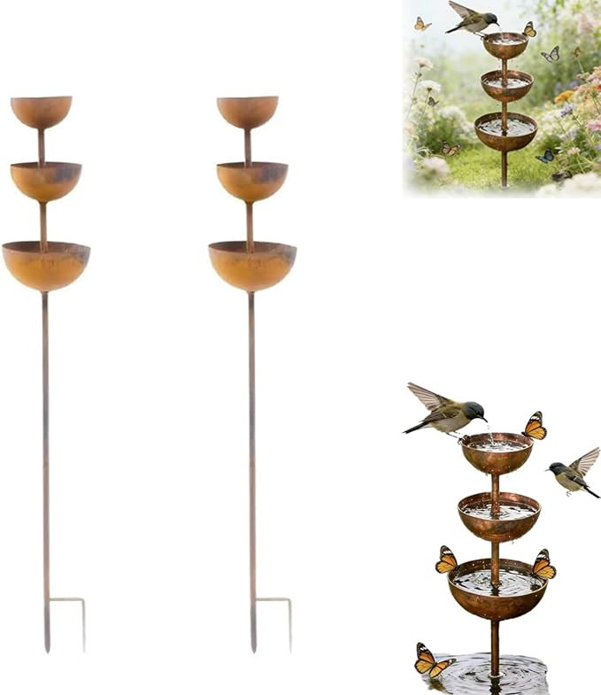 Rain Catcher - Plant Support, Metal Garden Ornament, 3-Tiered Rain Catcher Garden Stake with Wate... | Amazon (US)