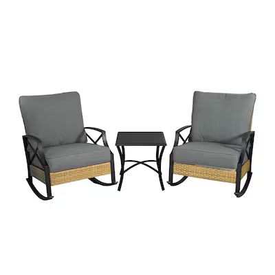 Style Selections Kenwood 3-Piece Wicker Patio Conversation Set with Gray Cushions | Lowe's