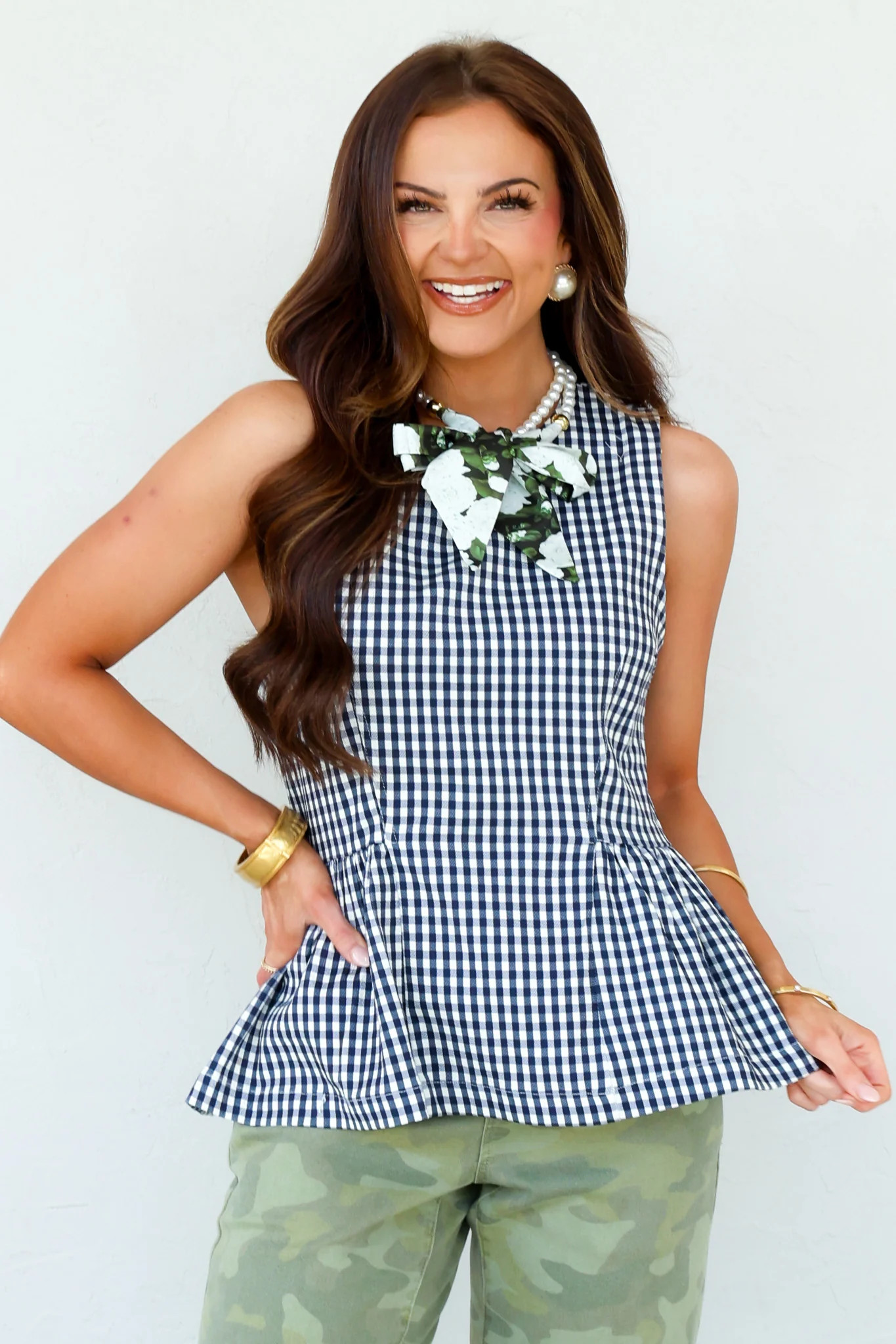 Don't Miss Navy Gingham Sleeveless Top | The Willow Tree