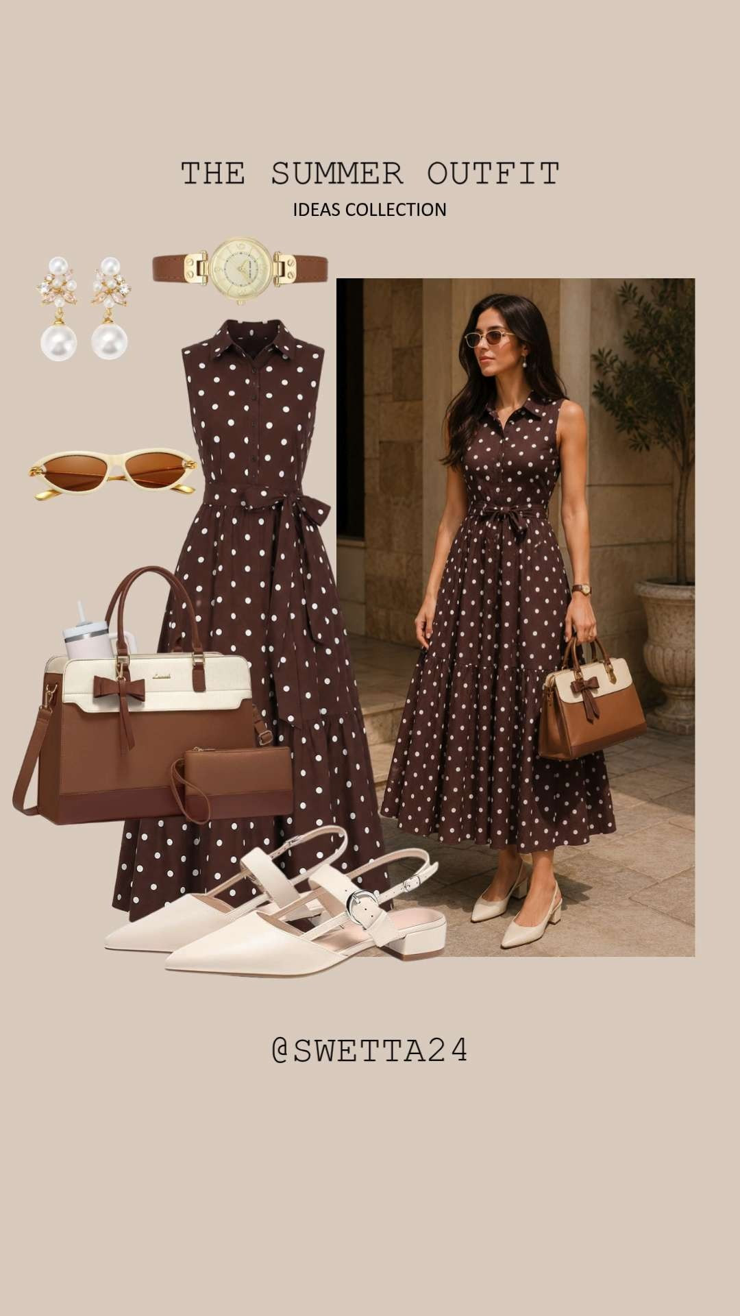 🤎✨ Chocolate brown polka dots, pearl accents, and vintage-inspired details — this is the kind of outfit that feels effortlessly elegant from brunch to golden hour.

The structured tote, classic Mary Jane heels, delicate pearl earrings, and retro sunglasses bring a timeless charm to this feminine midi dress. One of my favorite polished summer looks this season.

Everything is linked in my collection. 🤍 

 #LTKSeasonal #LTKBeauty #LTKTravel