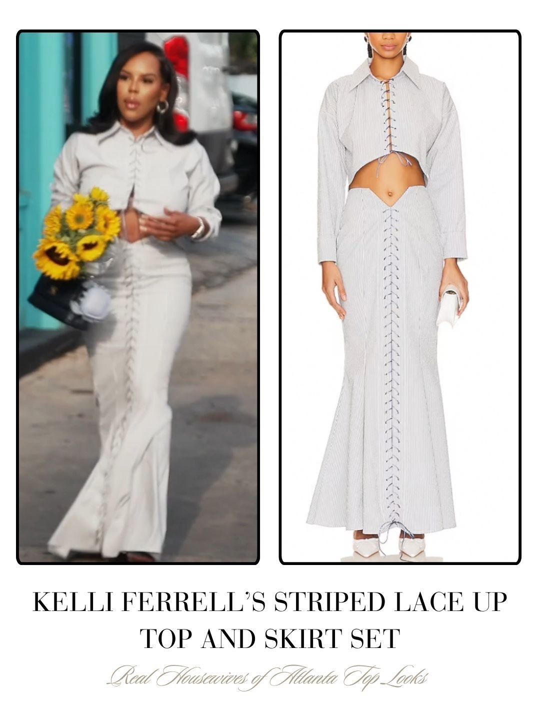 Kelli Ferrell’s Striped Lace Up Top and Skirt Set 