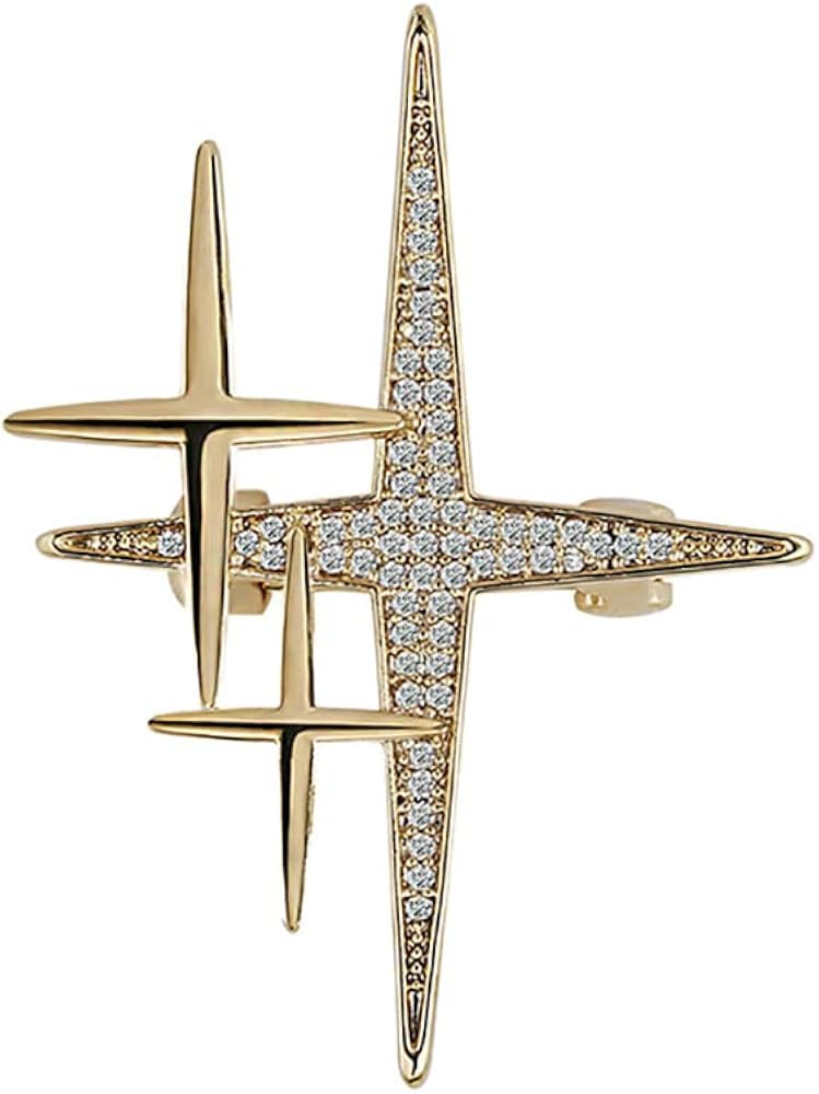 14K Golden Plated Cross Star Lapel Brooch Pin for Women Girls Men Cubic Zirconia Crystal Starburs... | Amazon (US)
