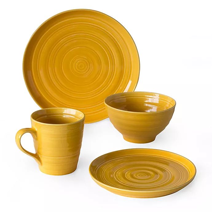 Over and Back® Centric 16-Piece Dinnerware Set in Yellow | Bed Bath & Beyond