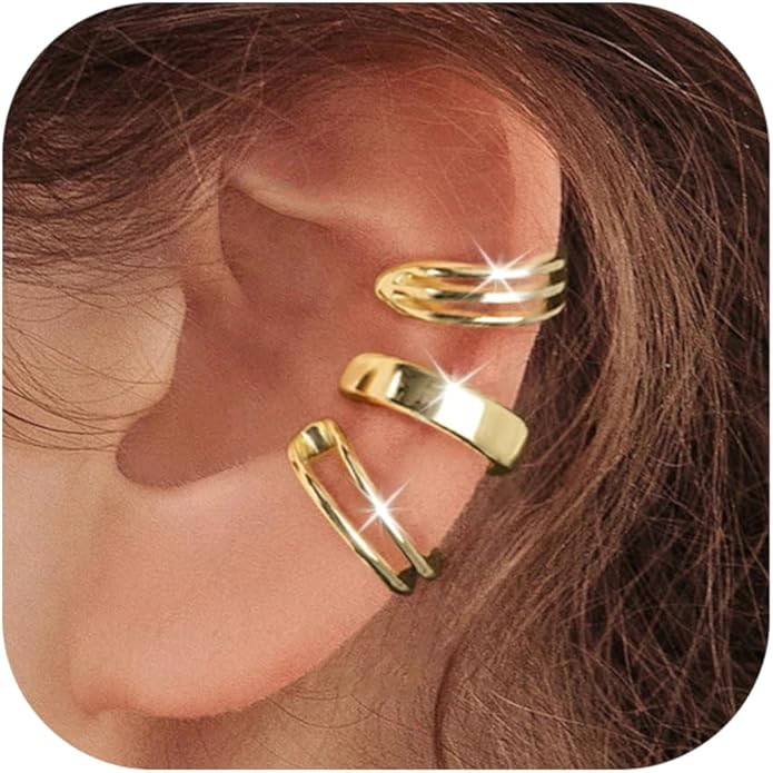 Ear Cuffs for Women Non Piercing 14K Gold Plated 925 Sterling Silver Earrings Fake Piercing Small... | Amazon (US)