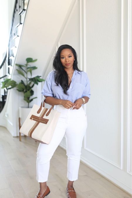 This classic look is such a staple in my summer wardrobe. A classic button down with white trousers and some beautiful brown loafers instantly elevates this look. 

#LTKcurves #LTKSeasonal #LTKstyletip