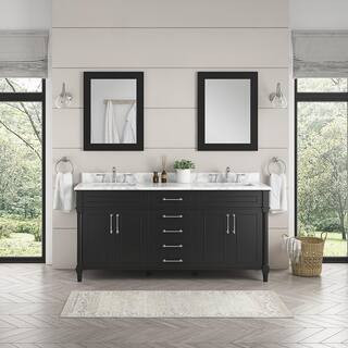 Aberdeen 72 in. W x 22 in. D x 34.50 in. H Bath Vanity in Black with White Carrara Marble Top | The Home Depot