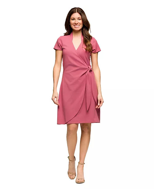 Women's Mandarin Collar Knee Length Wrap Dress | Macy's