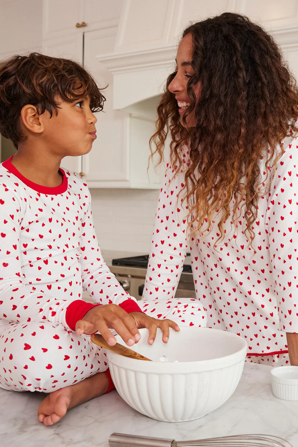 Pima Long-Short Set in Red Mini Heart | Lake Pajamas