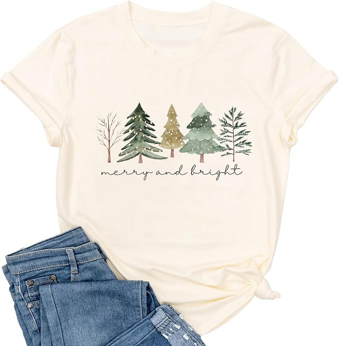 Ykomow Christmas Trees Shirt Womens Holiday Pine Tree Xmas Graphic Tees Christmas Family Shirt | Amazon (US)