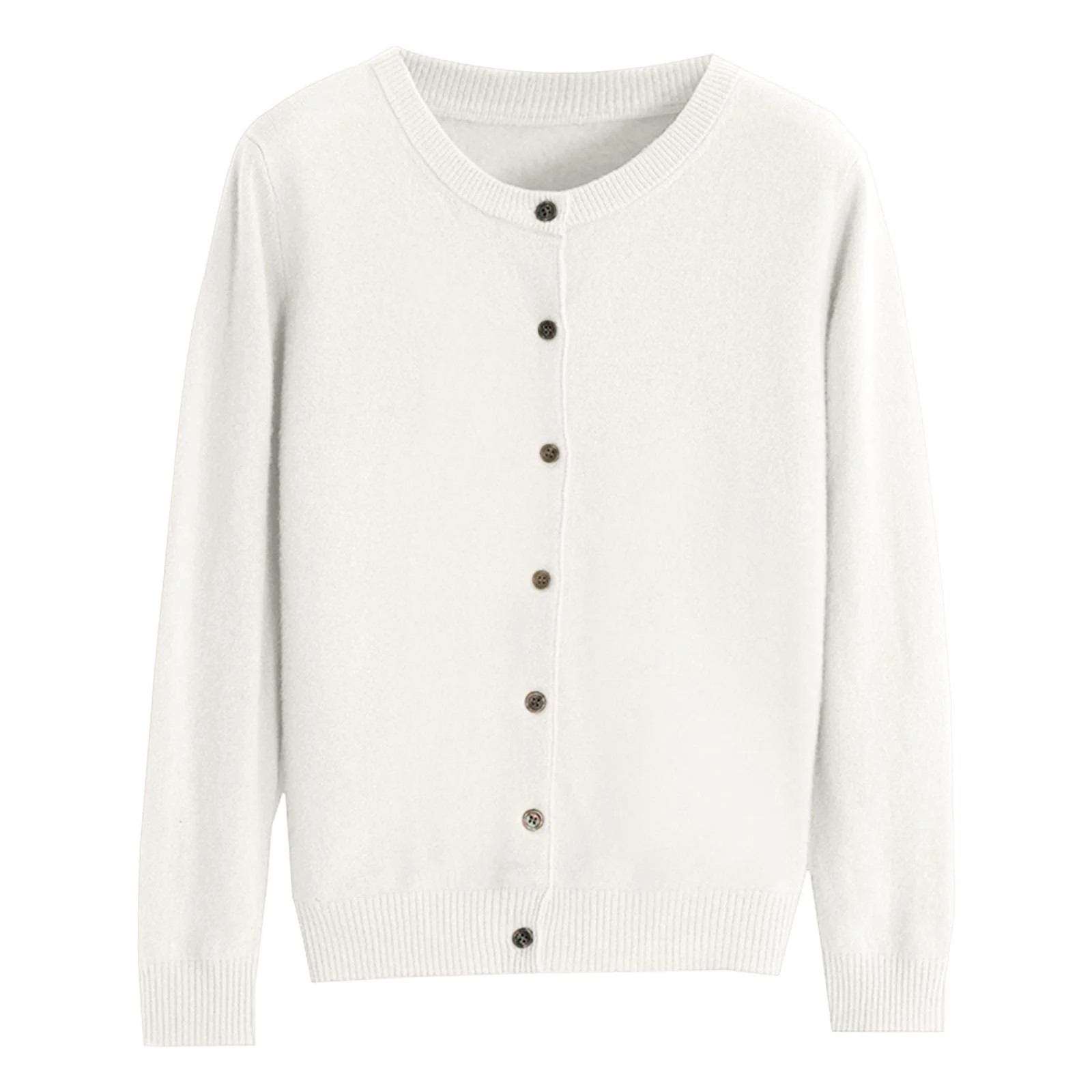 Women's Cardigan Womens Basic Crew Neck Long Sleeve Button Down Cardigan | Walmart (US)