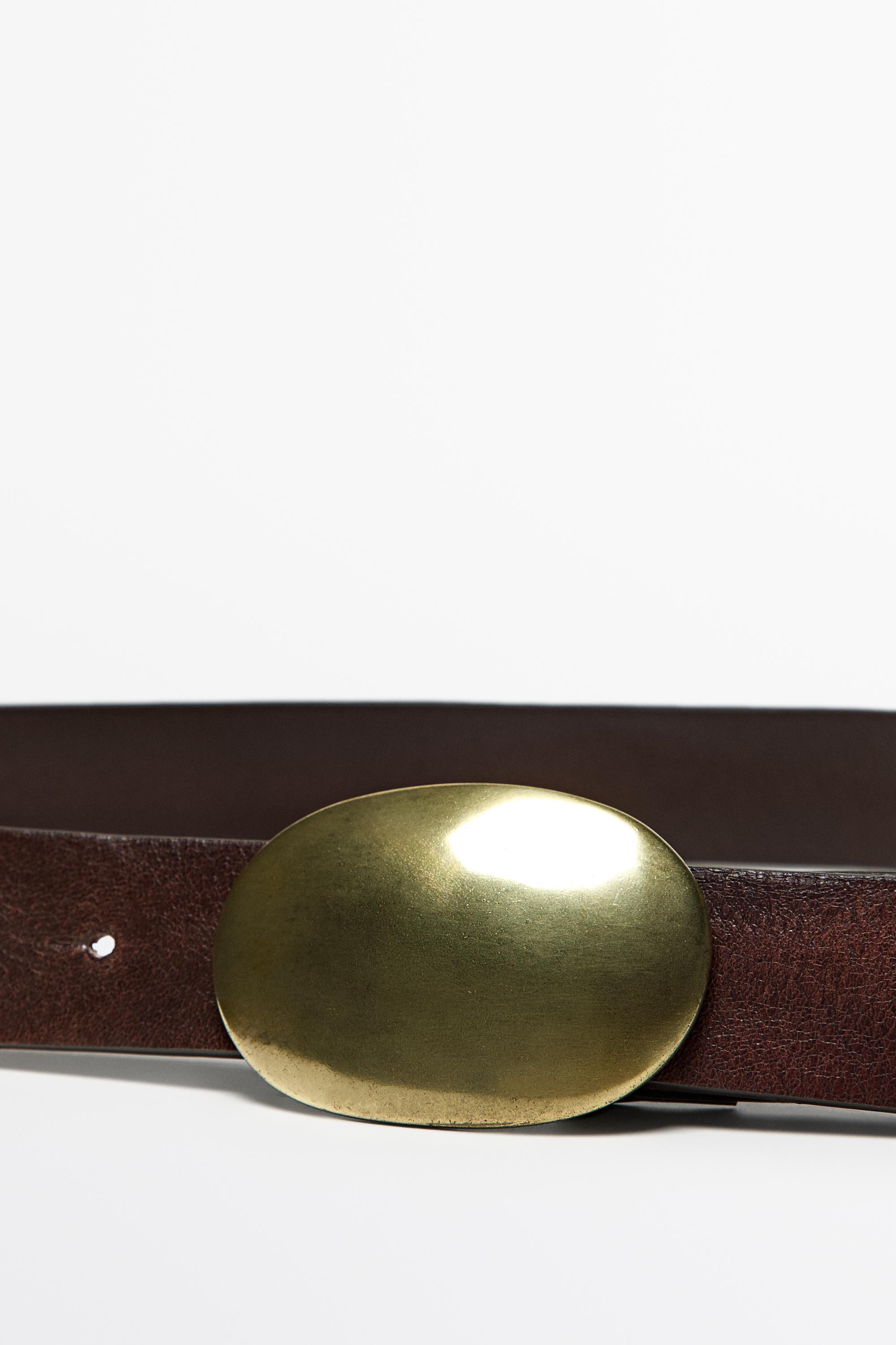 Nappa leather belt with metal plate buckle | Massimo Dutti US