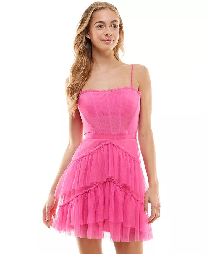 Juniors' Tiered Ruffled Corset Dress | Macys (US)