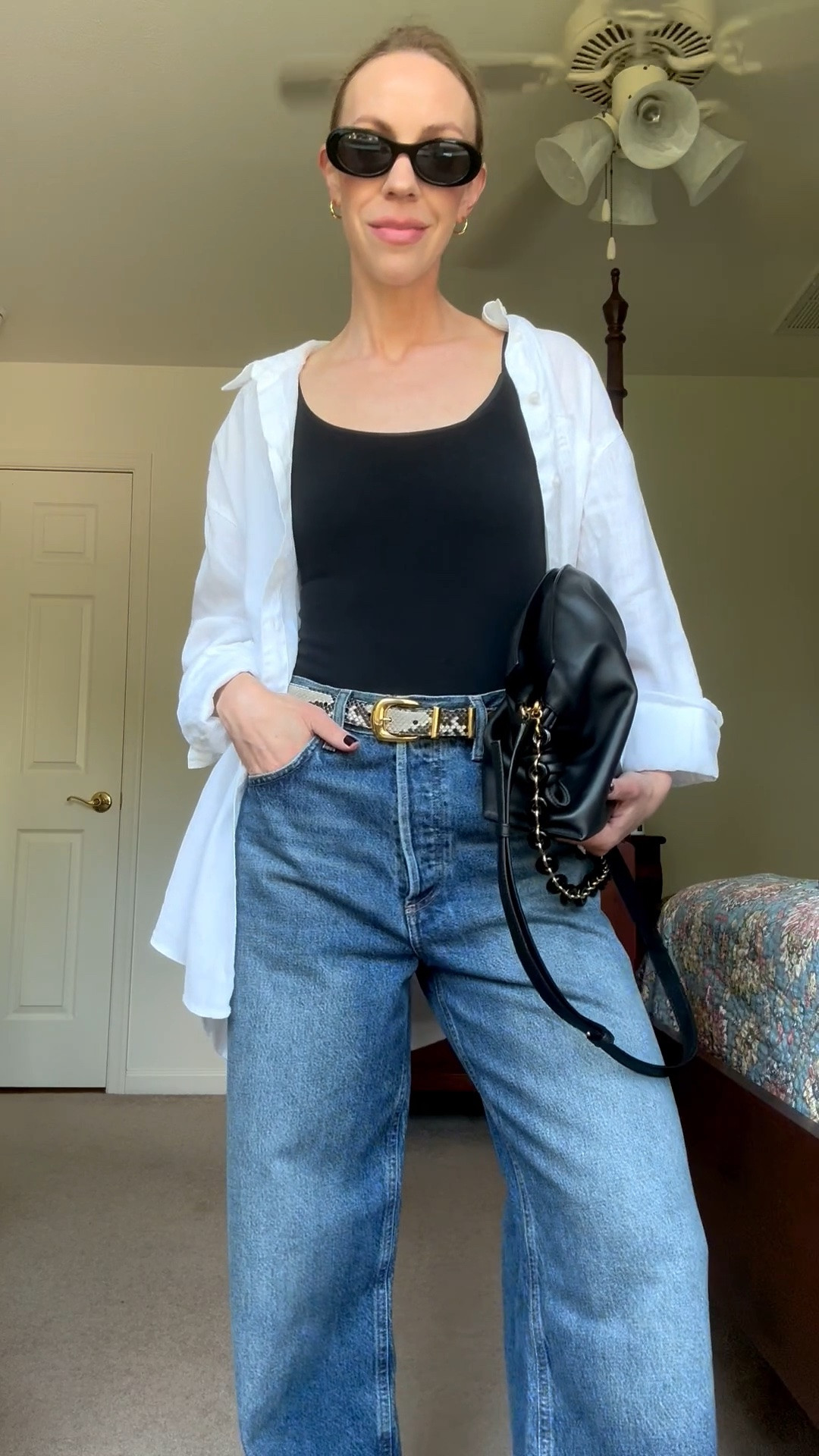 Summer to fall transitional outfit with oversized linen shirt, baggy jeans, snakeskin belt, thong sandals

#LTKSeasonal #LTKSaleAlert #LTKOver40