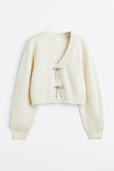 Rhinestone-bow Rib-knit Cardigan | H&M (US)