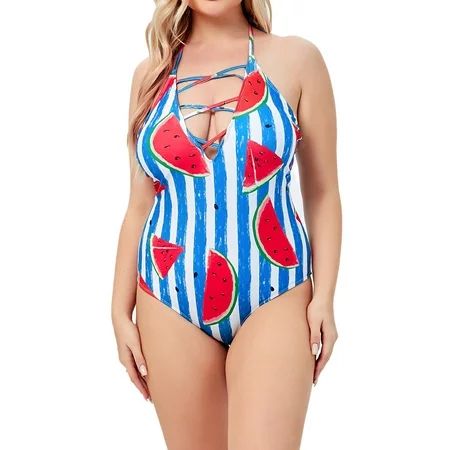 Women s Plus Size Watermelon Print Strapless One Piece Swimsuit Ladies Sexy Ruched One Piece Swimsui | Walmart (US)