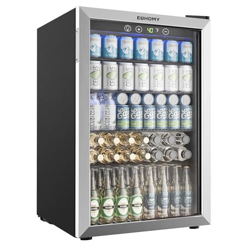 EUHOMY 4.5 Cu.ft Beverage Refrigerator and Cooler, 145 Can Mini fridge with Glass Door for Soda Beer Wine, Small Drink Dispenser with Digital Adjustable Thermostat for Home Office Bar | Amazon (US)