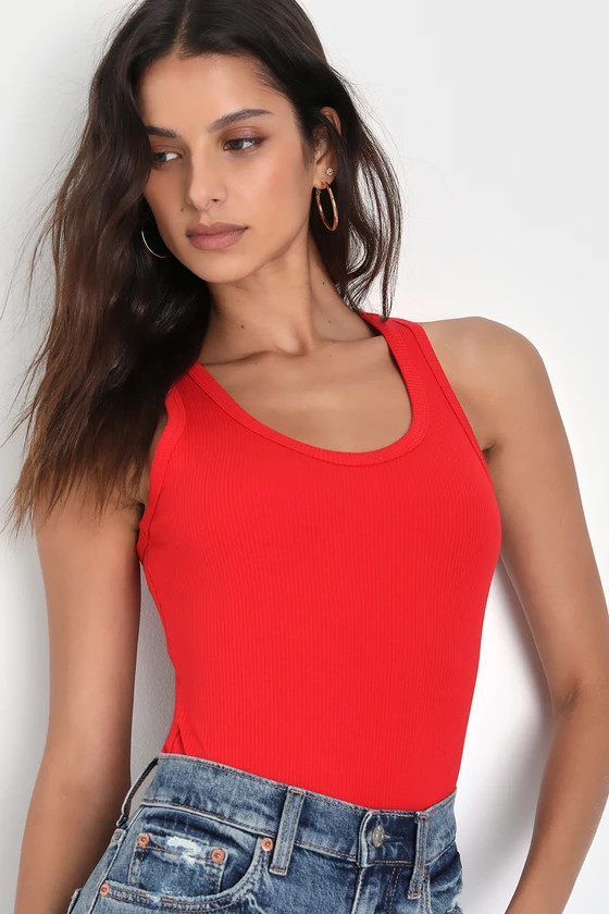 Tempting Cutie Bright Red Ribbed Strappy Backless Bodysuit | Lulus (US)