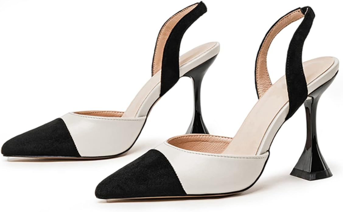 Coutgo Women's Slingback Pumps Pointed Toe Slip On Stiletto Heels Patchwork Dress Party Shoes | Amazon (US)