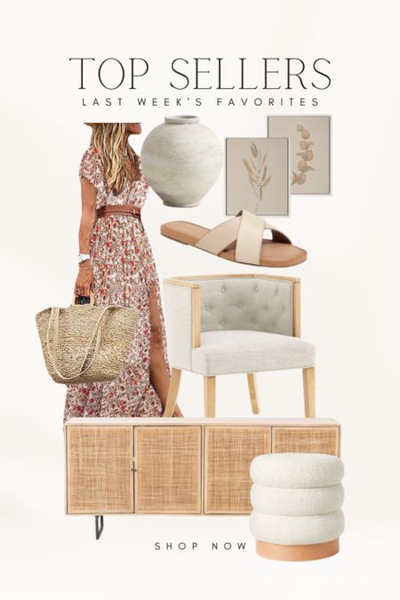 Last Week’s Top Sellers!

Floral maxi dress, summer dress, summer fashion, neutral slides, sandals, cane console table, cabinet, sideboard, credenza, barrel chair, tufted accent chair, armchair, living room
furniture, boucle ottoman, footstool, floral wall art, vase, neutral home

#LTKhome #LTKFind #LTKstyletip