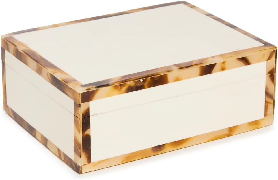 Women's White Bone Resin with Faux Horn Border Box | Amazon (US)