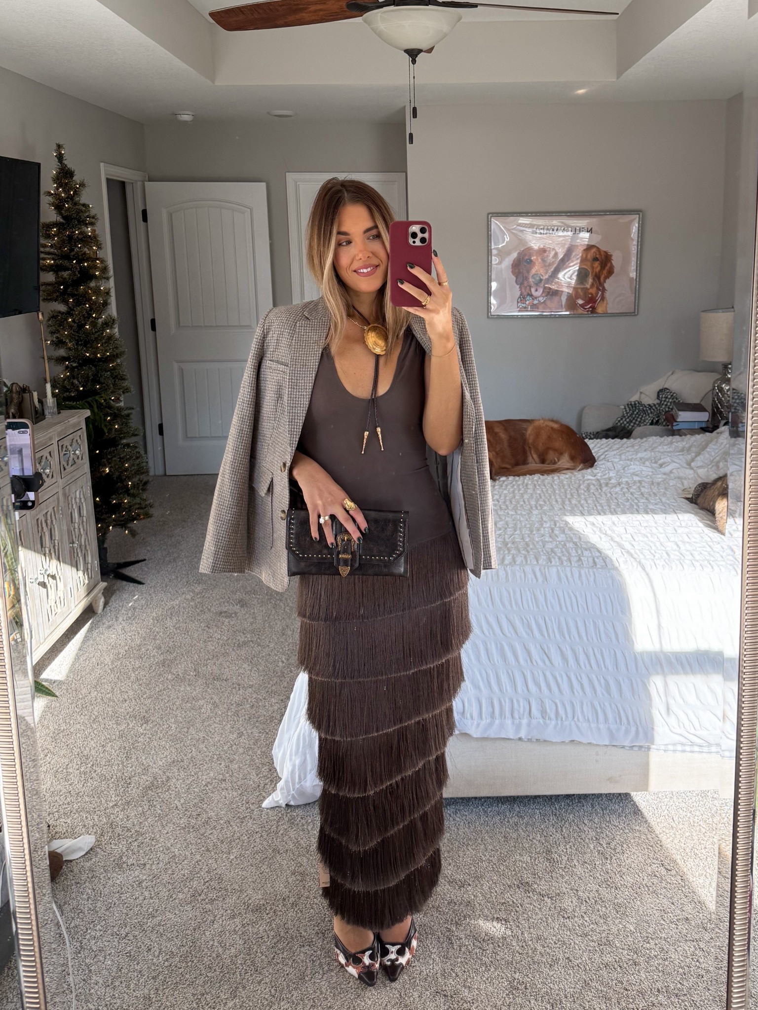 western chic holiday outfit inspo! dress in a size 4 but i could almost size down to a 2. blazer in a size small, hand bag is sadly old! linking similar 

ralph lauren aesthetic 

#LTKTall #LTKHoliday #LTKootd