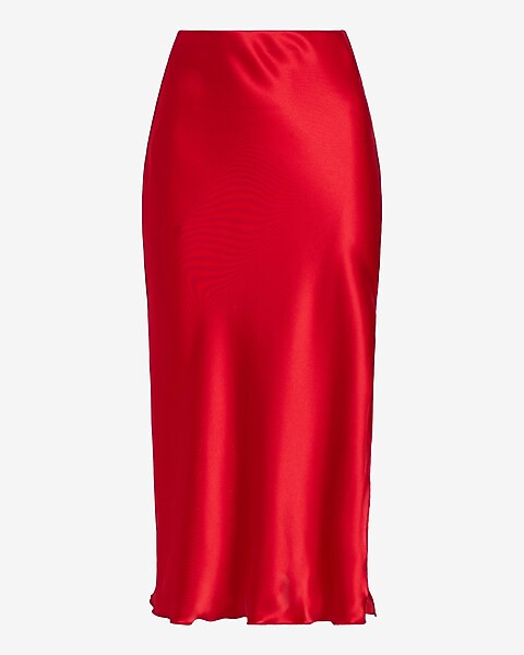 High Waisted Satin Side Slit Midi Skirt | Express