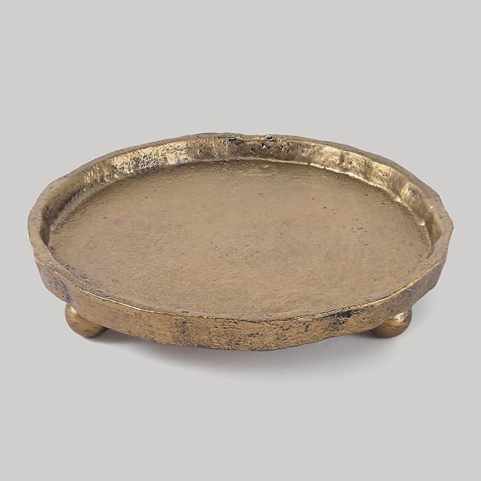 Vintage Cast Iron Pillar Candle Holder Plate, Rustic Brass Candle Tray – Round Candle Base Stan... | Amazon (US)