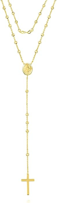 Savlano 925 Sterling Silver 1.5MM Beaded Rosary Miraculous Medallion & Cross Pendant Necklace -18... | Amazon (US)