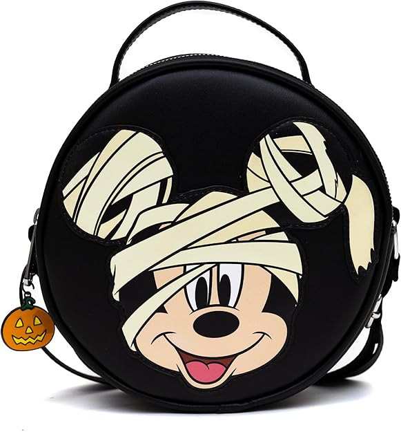 Disney Bag, Crossbody, Round, Mummy Mickey Mouse Glow in the Dark Smiling Applique, Black, Vegan ... | Amazon (US)