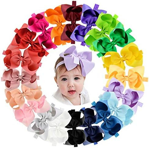 20pcs Baby Girls Hair Bows Headbands 6" Grosgrain Ribbon Hair Band Accessories for Infants Newborn T | Amazon (US)