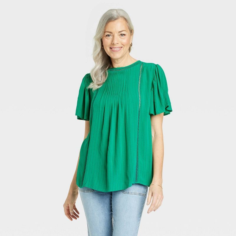 Women's Flutter Sleeve Eyelet Embroidered Top - Knox Rose™ | Target