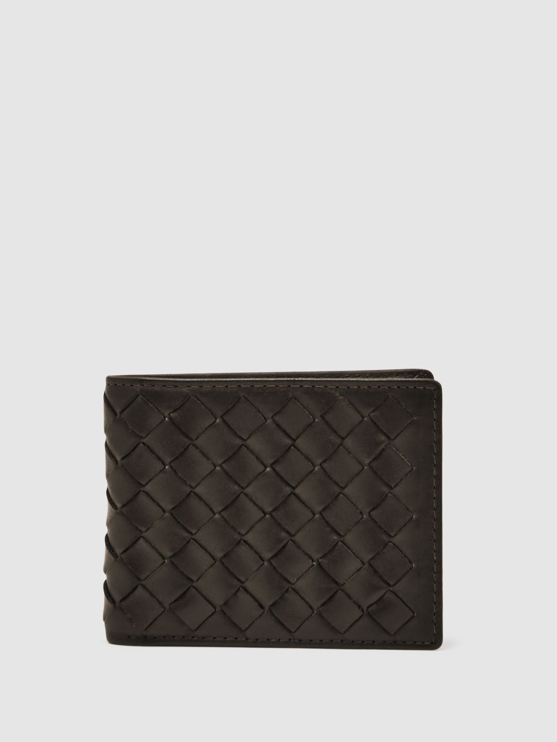 Reiss Leather Large Lattice-Effect Wallet in Dark Brown - REISS | Reiss UK