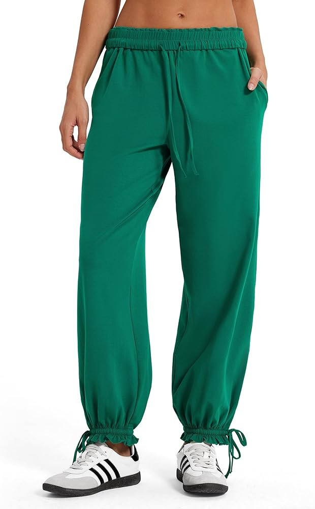 MOOSLOVER Women Drawstring Flod Over Jogger Pants Comfy Cotton Sweatpants Lightweight Casual Athl... | Amazon (US)