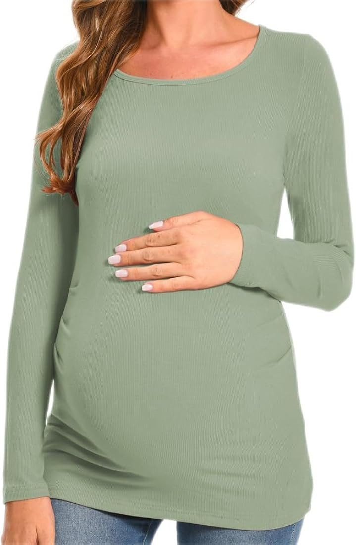 DDLUYY Maternity Shirt Scoop Neck Long Sleeve Pregnancy Clothes | Amazon (US)