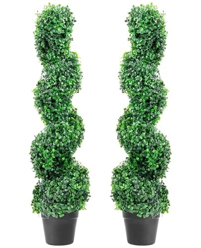 CHRYNETH 2 Pack 3ft Artificial Boxwood Topiary Spiral Trees in Planters, UV Resistant Faux Plants for Indoor Outdoor Use, Front Porch and Entryway Decoration | Amazon (US)