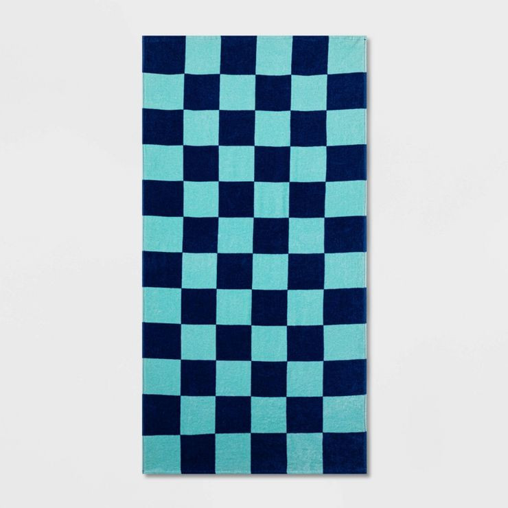 Check Printed Bath Towel Teal Blue - Sun Squad™ | Target