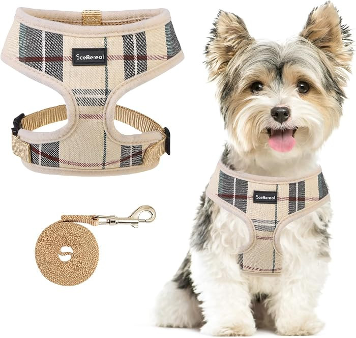 SCENEREAL Puppy Harness and Leash Set\uff0cDog Harness for Small Sized Dogs     Soft Mesh Plaid D... | Amazon (US)
