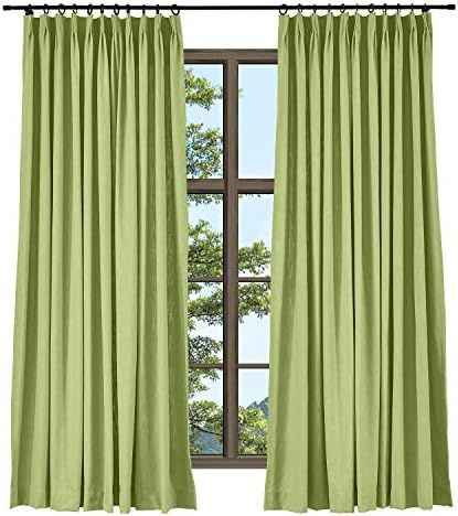 TWOPAGES Natural Linen Cotton Pinch Pleat Curtain for Living Room, Window Drape Elegant Green Curtai | Amazon (US)
