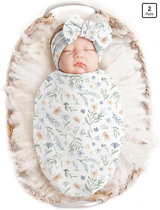 Konssy Baby Girl Newborn Receiving Blanket with Headband Set Baby Swaddle Nursery Swaddle Wrap | Amazon (US)