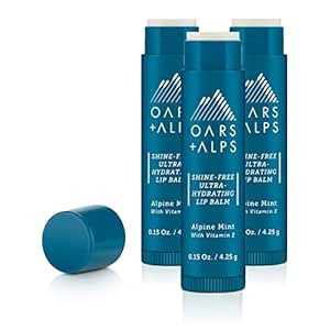 Oars + Alps Shine Free Lip Balm with Vitamin E, Ultra Hydrating Lip Care, Alpine Mint, 3 Pack, 0.... | Amazon (US)
