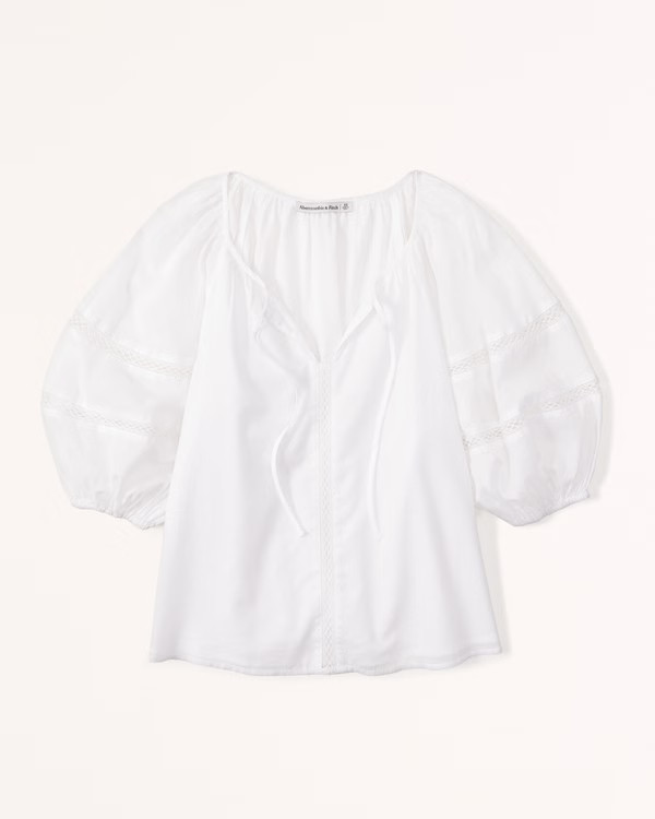 Short-Sleeve Cotton Sheer Peasant Top | Abercrombie & Fitch (US)